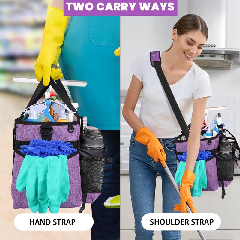 Timoxi Large Cleaning Caddy Bag Built-in Sturdy Support Board, Cleaning Organizer with Detachable Divider, Cleaning Supply Tote with Adjustable Shoulder Strap&Waist Belt for Cleaners & Housekeeper - Image 5